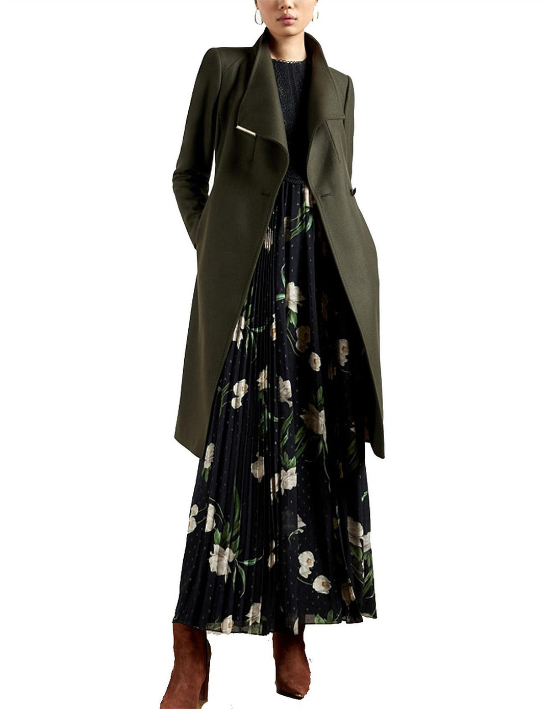 Ted Baker Rose Midi Length Belted Wool Wrap Coat | Olive