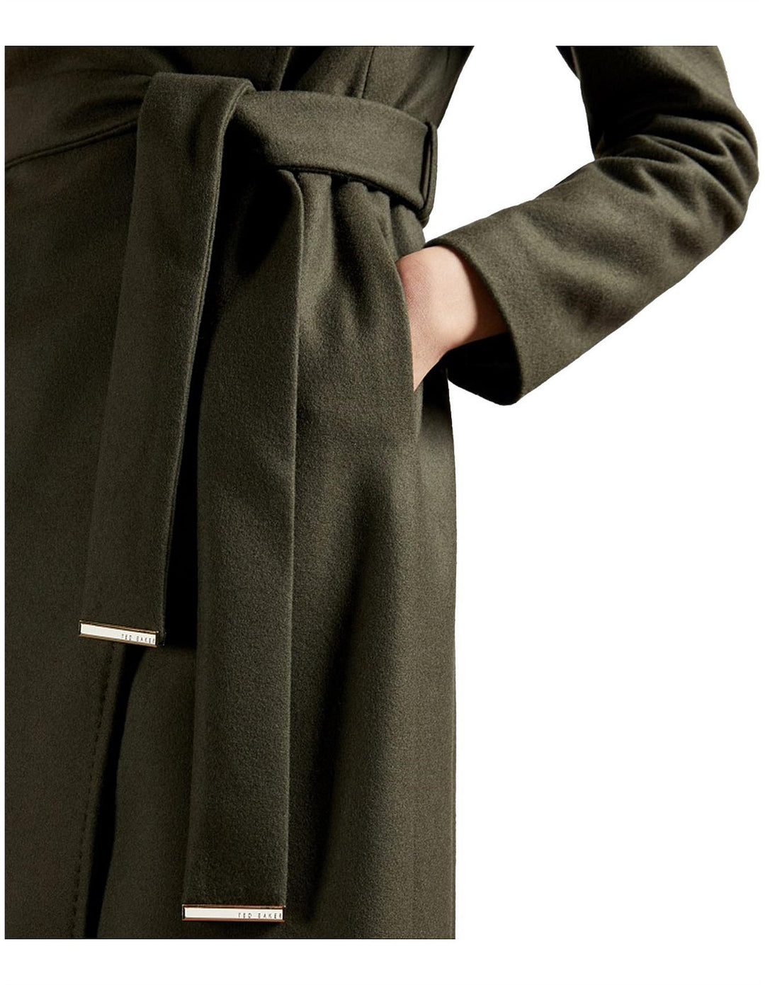 Ted Baker Rose Midi Length Belted Wool Wrap Coat | Olive