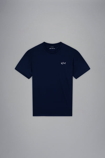 Paul & Shark Seaqual® Yarn T-shirt with Shark and Save the Sea Print | Navy