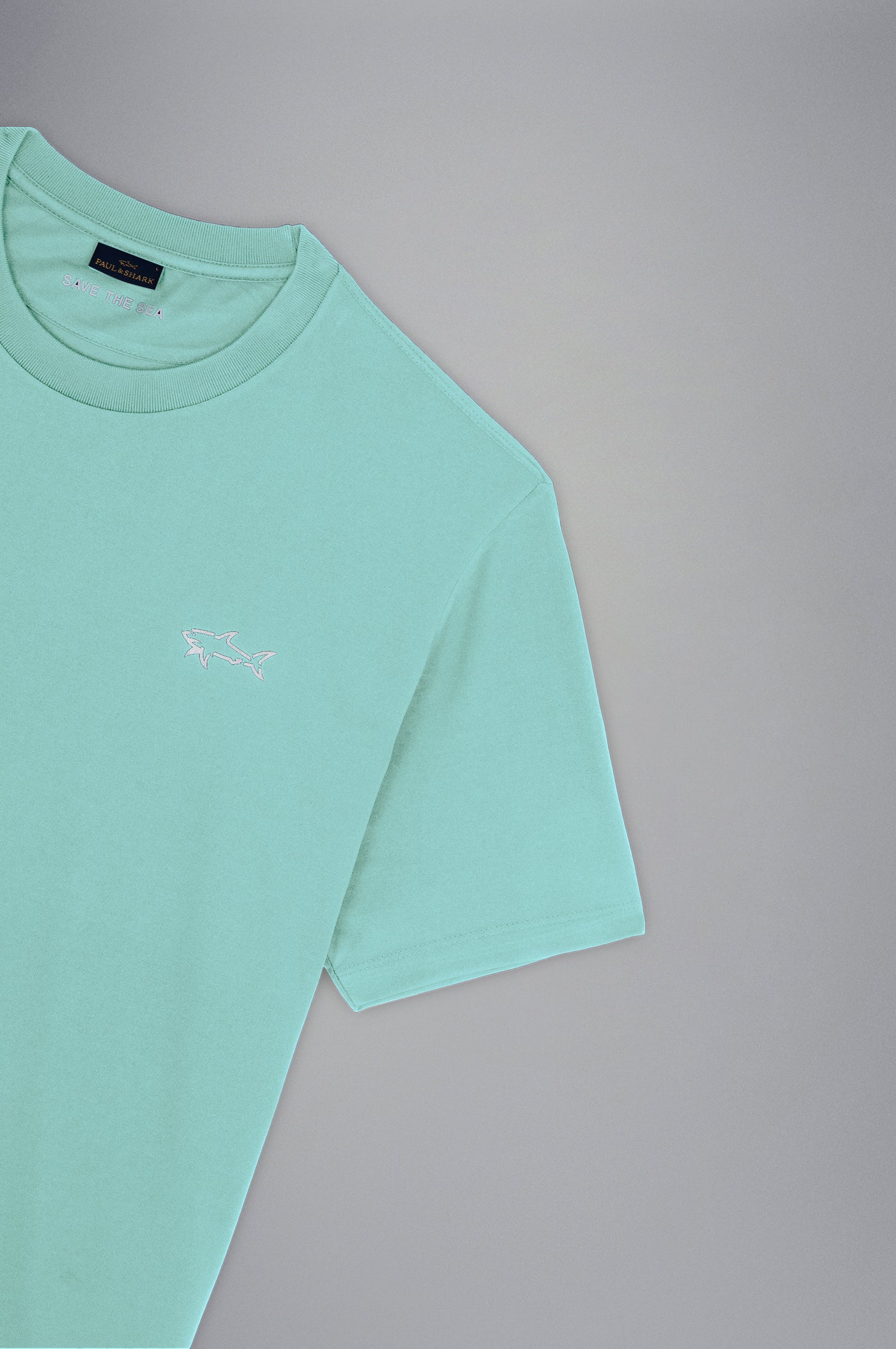 Paul & Shark Seaqual® Yarn T-shirt with Shark and Save the Sea Print | Turquoise