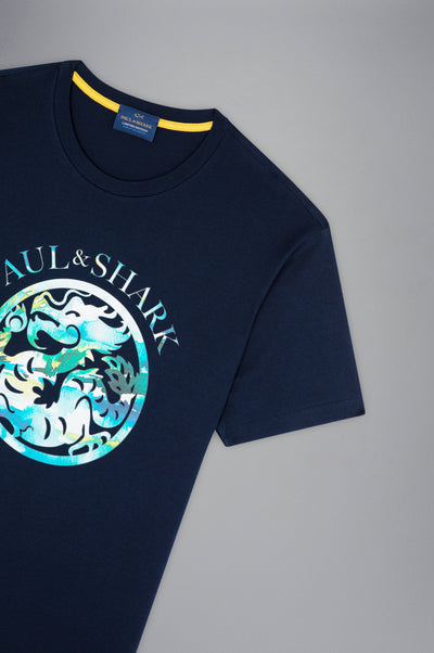 Paul & Shark Cotton T-shirt with Year of the Dragon Print | Navy