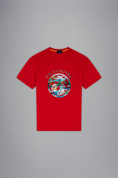 Paul & Shark Cotton T-shirt with Year of the Dragon Print | Red