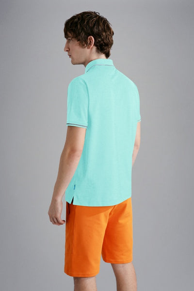 Paul & Shark Seaqual Pique Polo Shirt with Reflex Print | Aqua