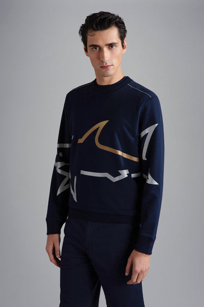 Paul & Shark Sweatshirt with Maxi Shark Print | Navy