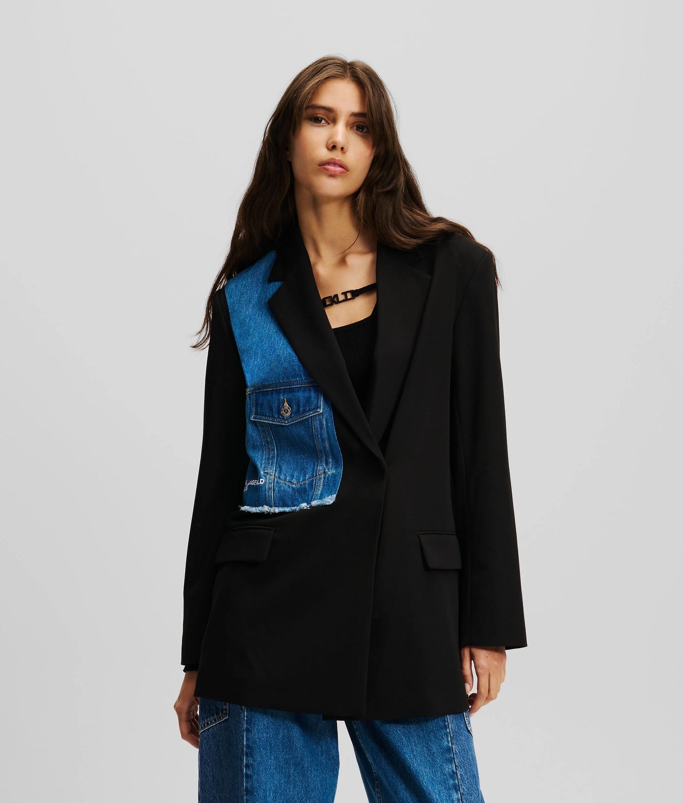 Karl Lagerfeld Fabric Mix Blazer | Black/Blue