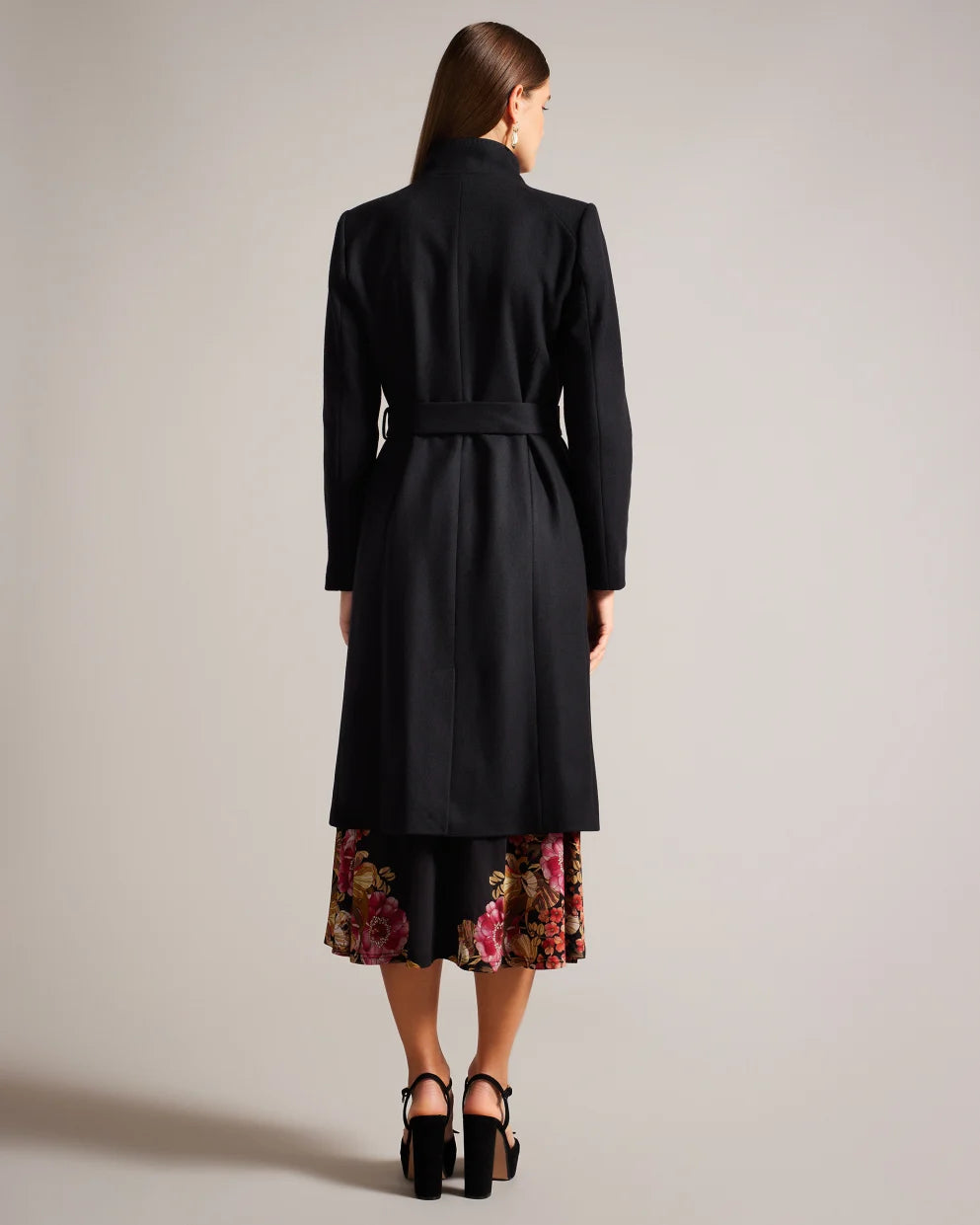 Ted Baker Rose Wool Wrap Midi Coat | Black