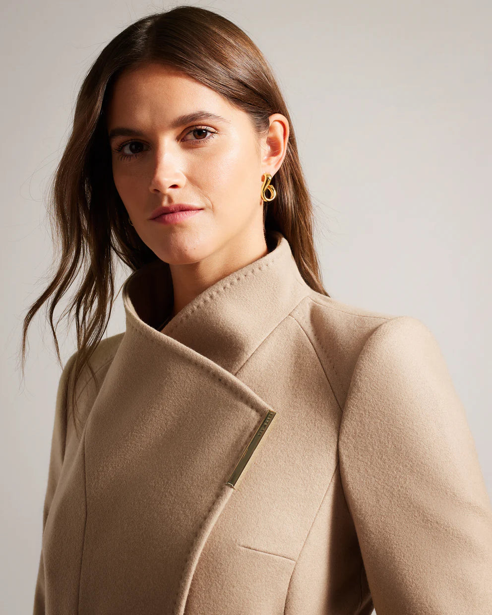 Ted Baker Rose Wool Wrap Midi Coat | Camel