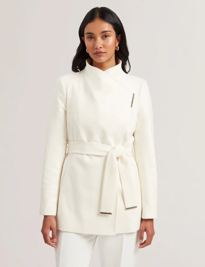 Ted Baker Rosess Short Belted Wool Wrap Coat | Ivory