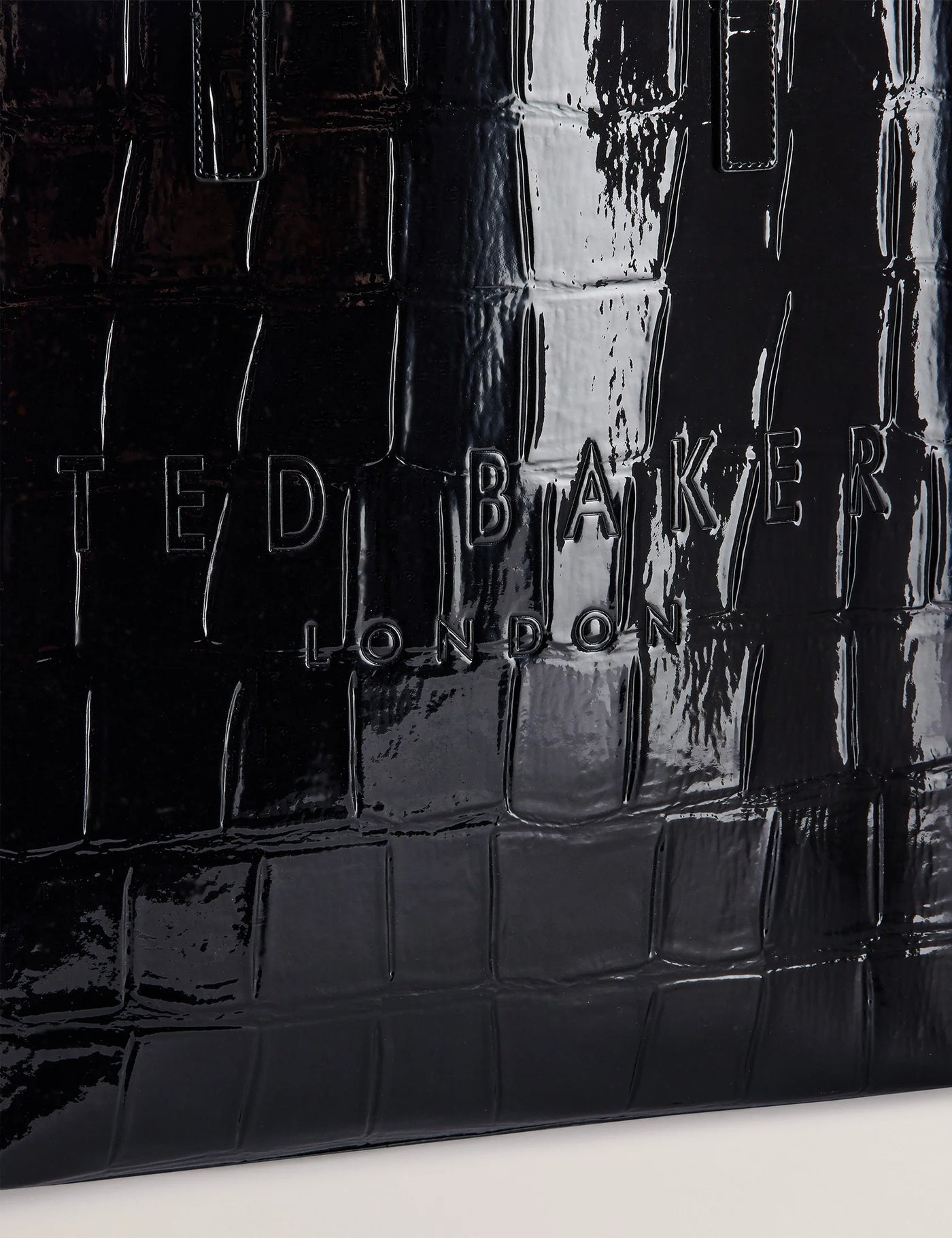 Ted Baker Croccon Large Croc Texture Icon Tote Bag | Jet Black