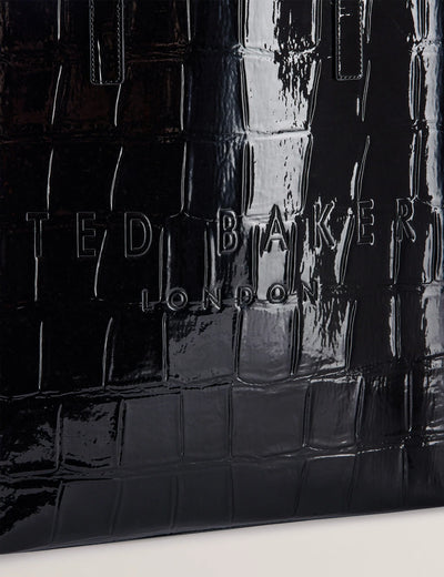 Ted Baker Croccon Large Croc Texture Icon Tote Bag | Jet Black