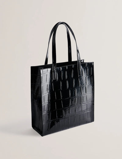 Ted Baker Croccon Large Croc Texture Icon Tote Bag | Jet Black