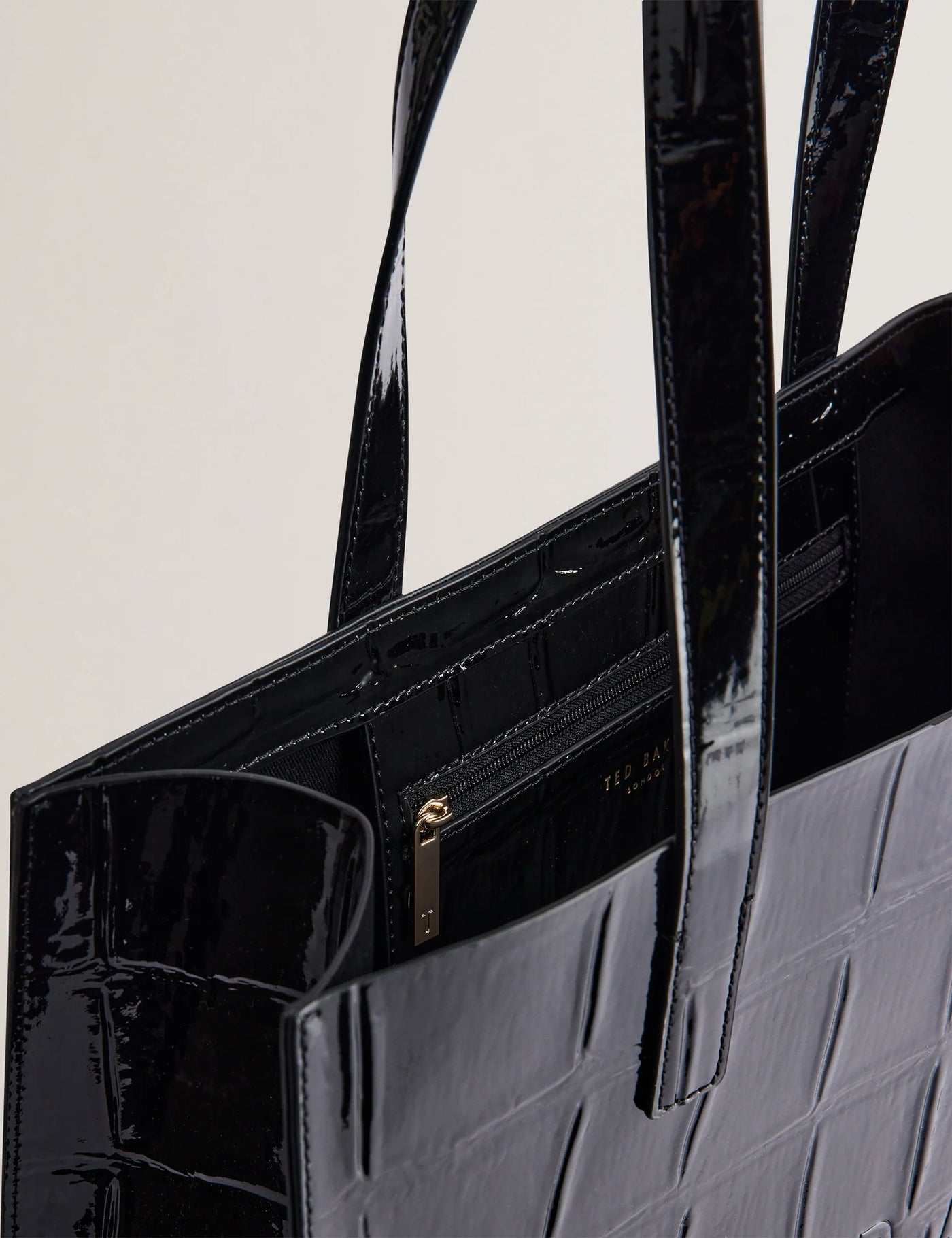Ted Baker Croccon Large Croc Texture Icon Tote Bag | Jet Black