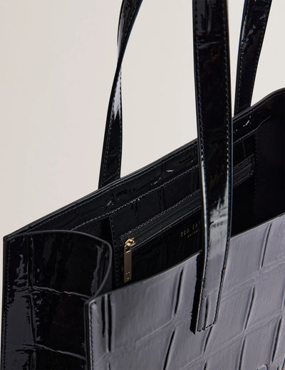 Ted Baker Croccon Large Croc Texture Icon Tote Bag | Jet Black