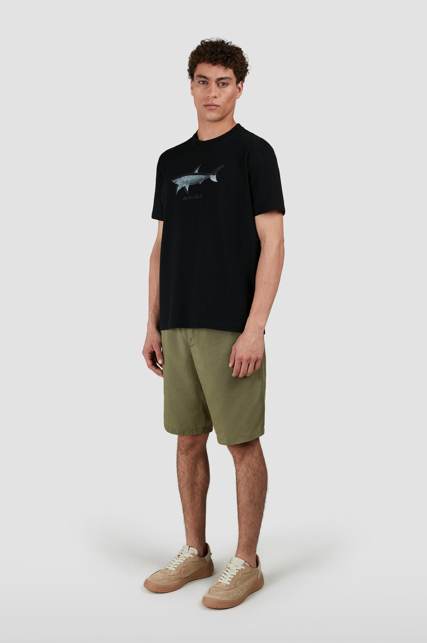 Paul & Shark Cotton Jersey T-shirt with Printed Shark | Black