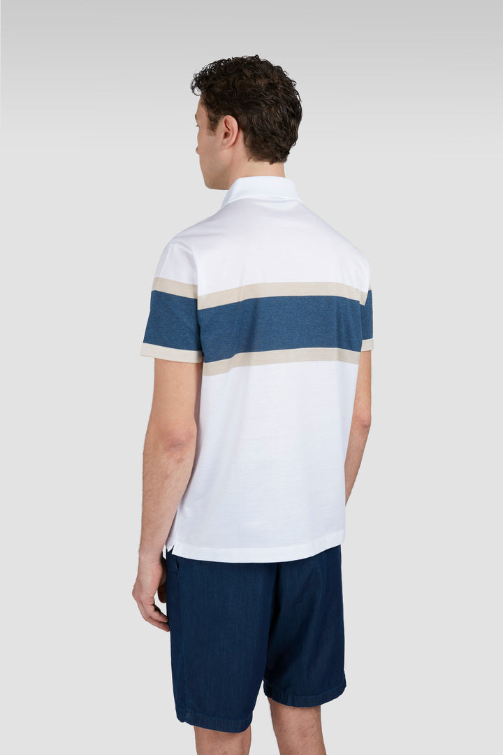 Paul & Shark Perle Cotton Jersey Polo with Maxi Stripes Detail | White/Navy