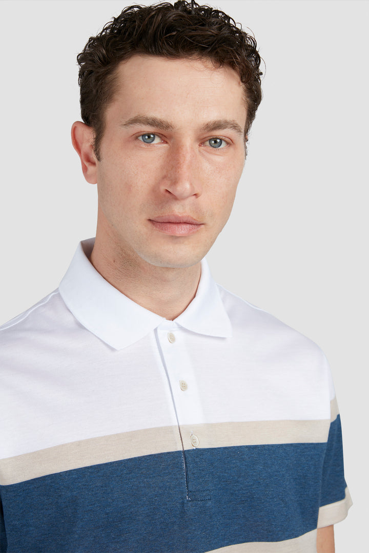 Paul & Shark Perle Cotton Jersey Polo with Maxi Stripes Detail | White/Navy
