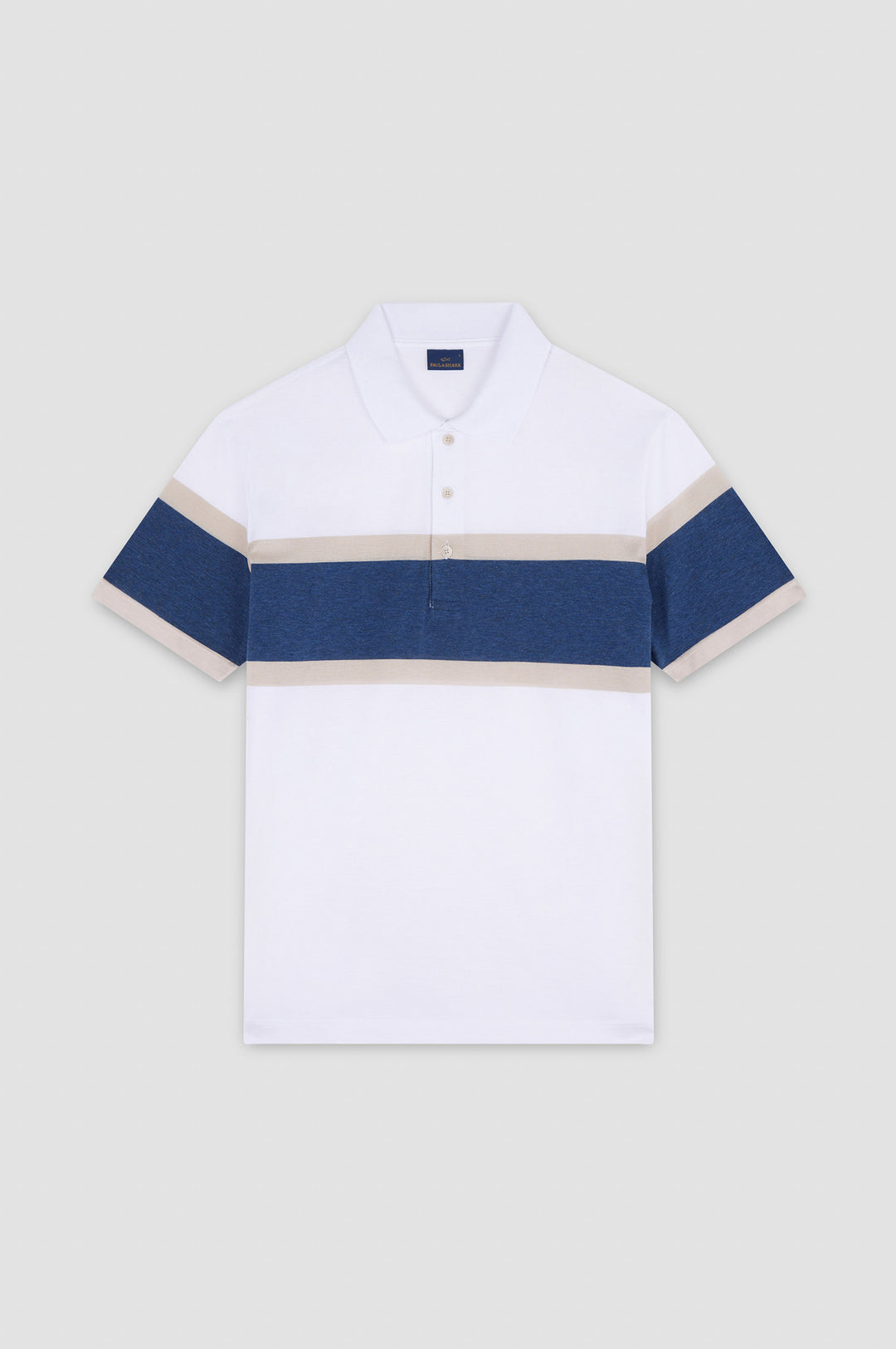 Paul & Shark Perle Cotton Jersey Polo with Maxi Stripes Detail | White/Navy