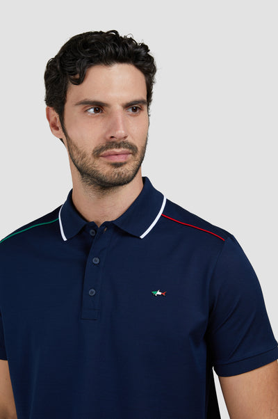 Paul & Shark Fine Piqué Cotton Polo Shirt with Metal Shark | Navy