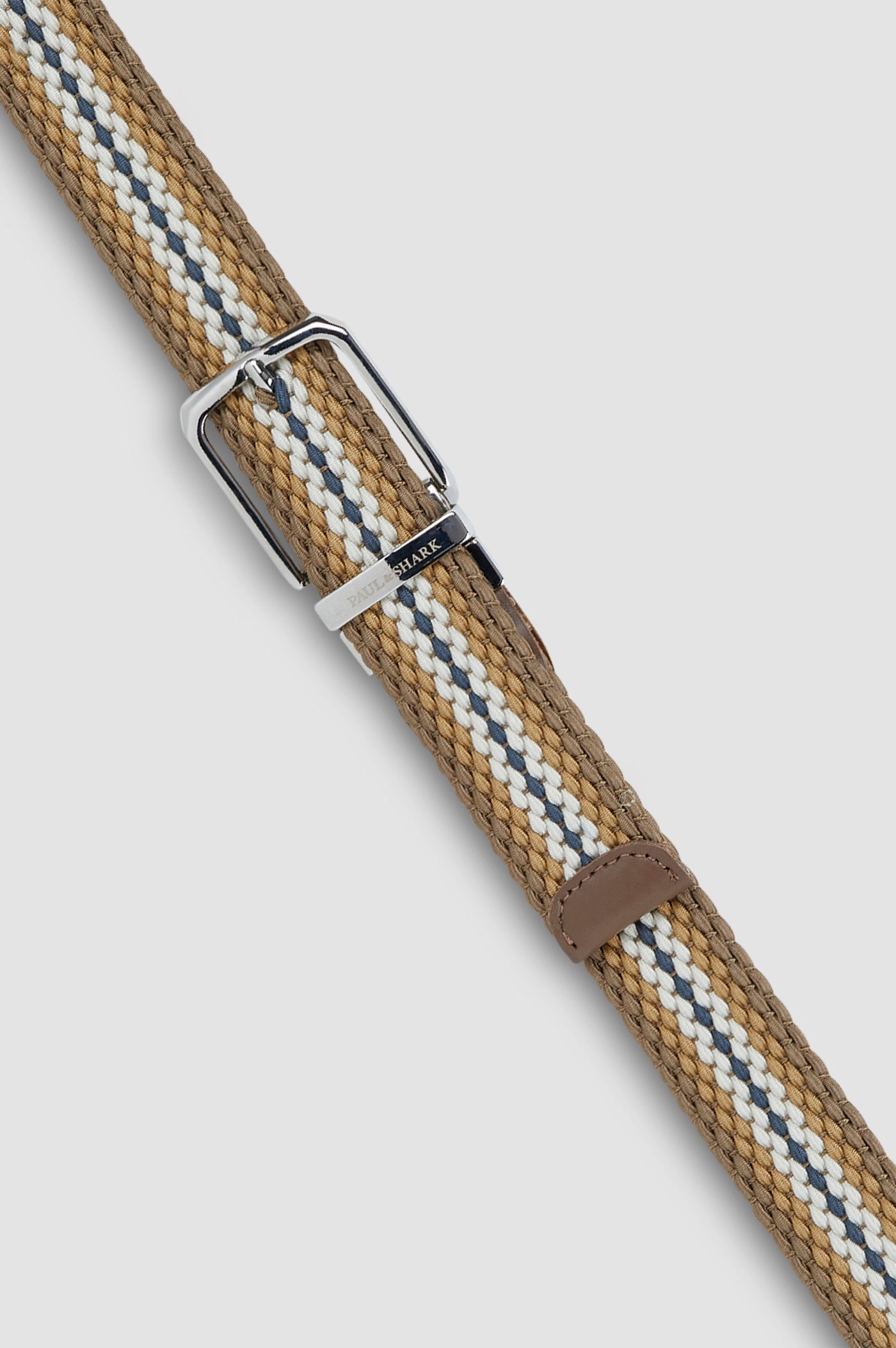 Paul & Shark Leather Elastic Striped Belt | Tan