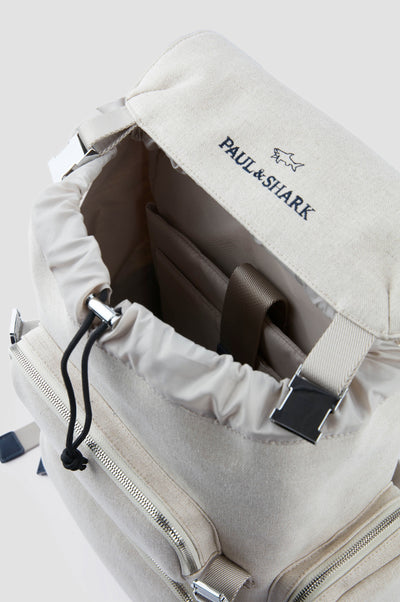 Paul & Shark Canvas Backpack with Leather Trim | Beige