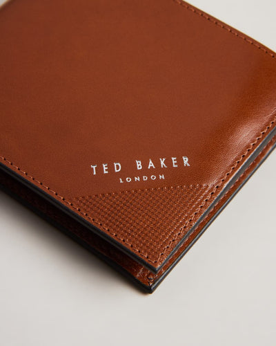 Ted Baker Prugs Embossed Corner Leather Bifold Coin Wallet | Tan