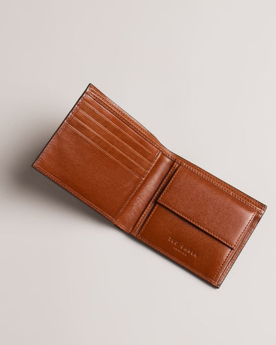 Ted Baker Prugs Embossed Corner Leather Bifold Coin Wallet | Tan