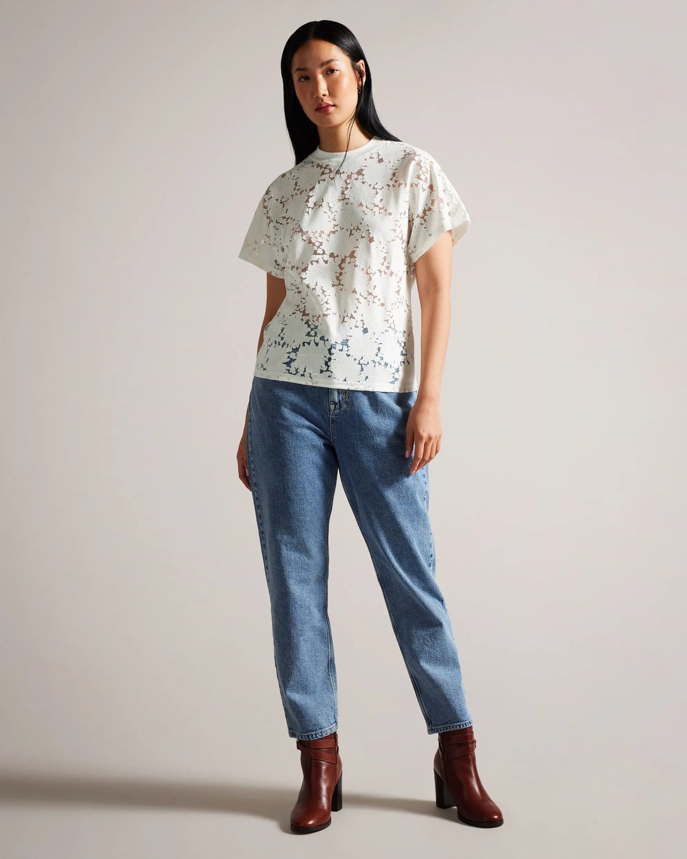 Ted Baker Maralo Floral Lace Relaxed T-Shirt | White