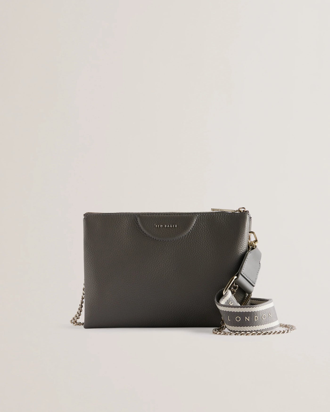 Ted Baker Esille Branded Webbing Crossbody Leather Bag | Mid Grey