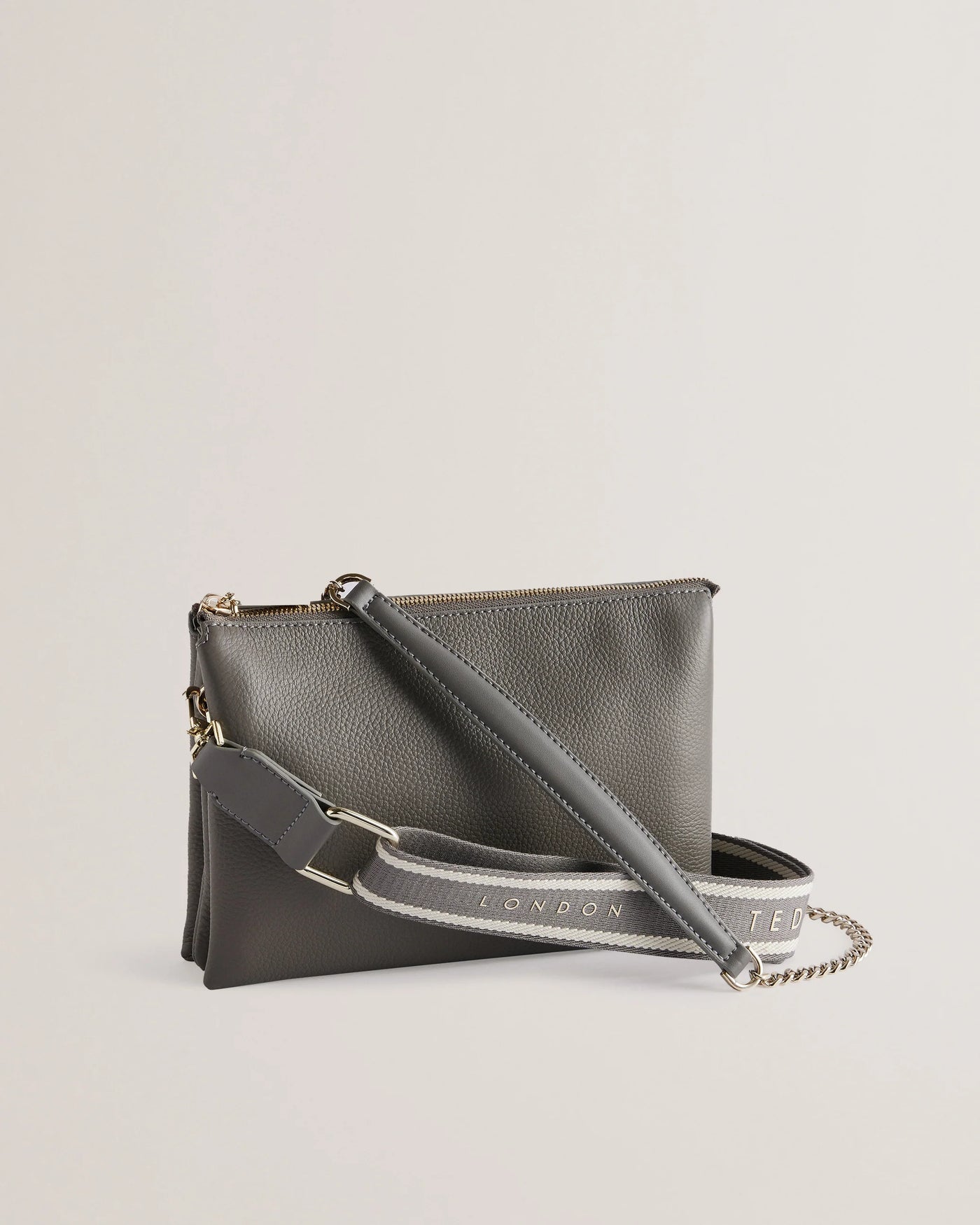 Ted Baker Esille Branded Webbing Crossbody Leather Bag | Mid Grey