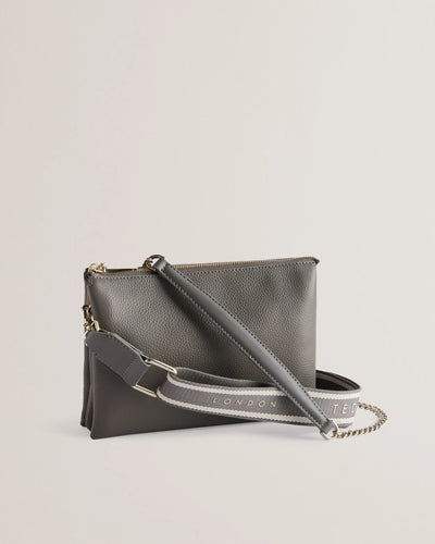 Ted Baker Esille Branded Webbing Crossbody Leather Bag | Mid Grey