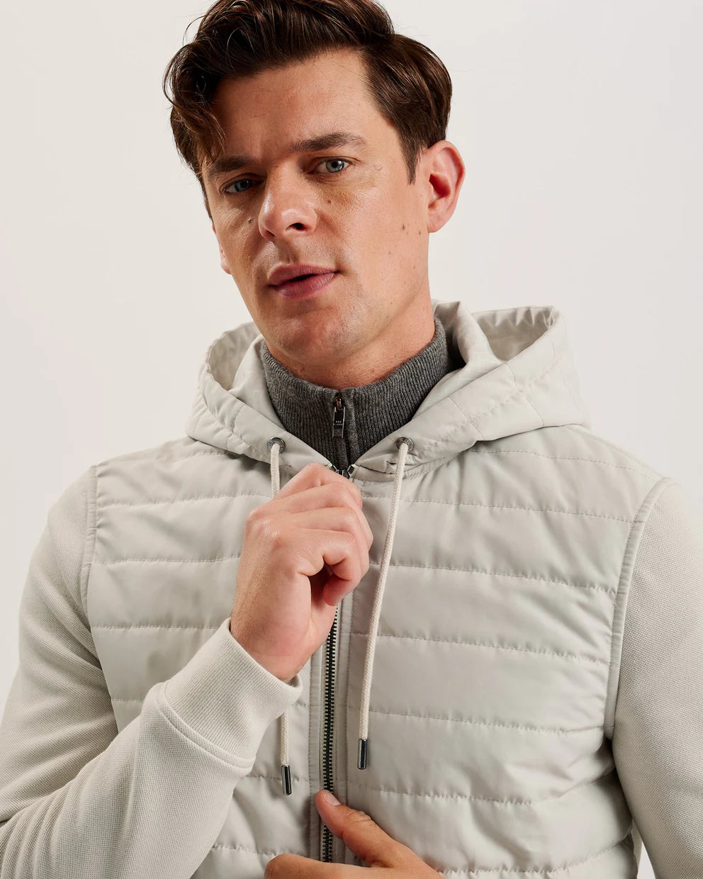 Ted Baker Adburys Regular Quilted Zip Hoodie | Beige