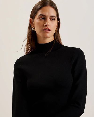 Ted Baker Laynha High Neck Knitted Frill Sleeve Top | Black