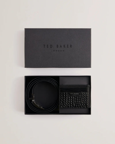 Ted Baker Keigan Croc Effect Leather Belt+Cardholder | Black