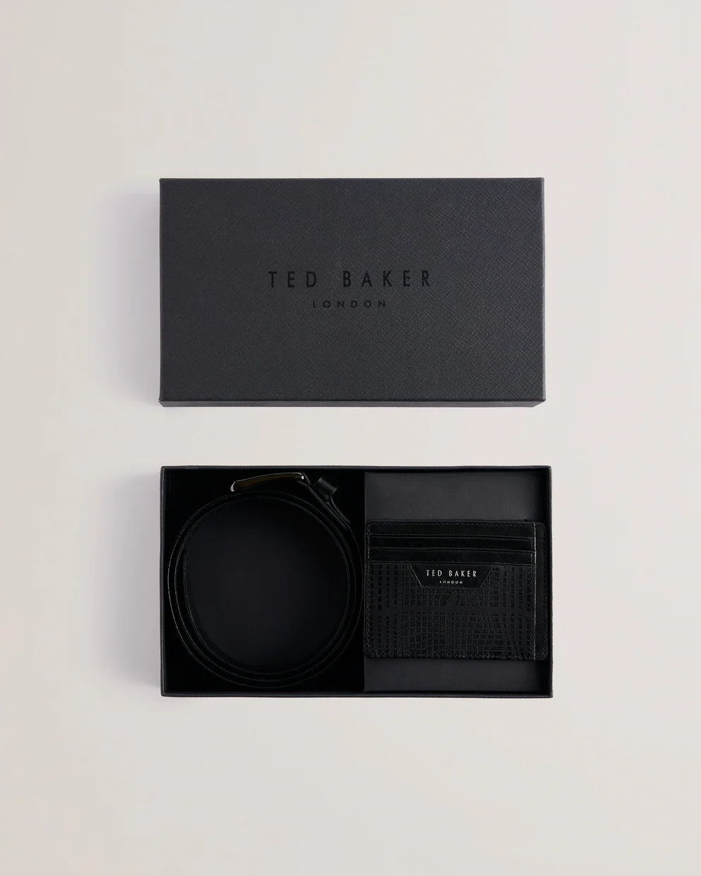 Ted Baker Etwood Etched Leather Belt+Cardholder | Black