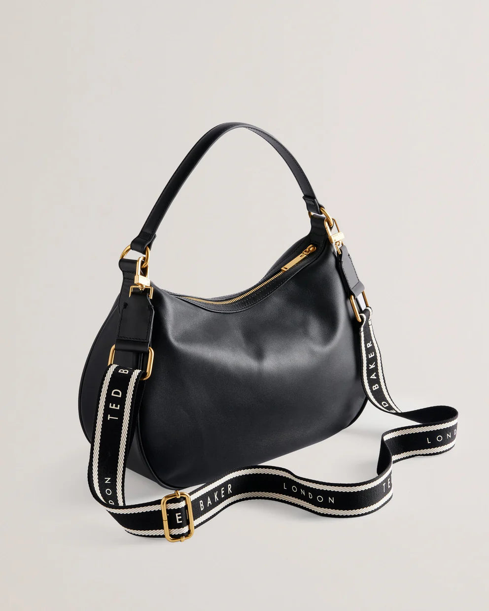 Ted Baker Esiah Webbing Slouchy Leather Hobo Bag | Black