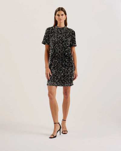 Ted Baker Audriyy Velvet Sequin T-Shirt Mini Dress | Black