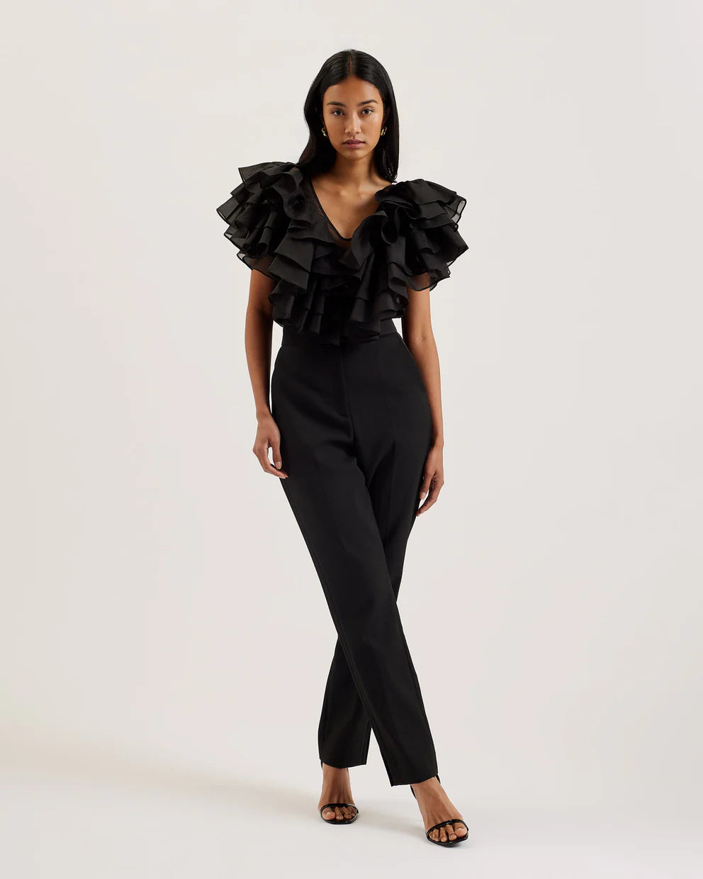 Ted Baker Calonda Oversized Ruffle V Neck Top | Black