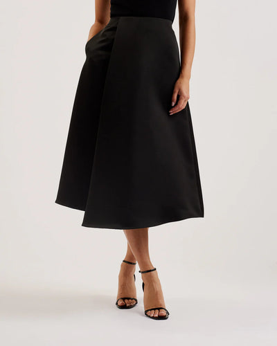 Ted Baker Erva Asymmetric Satin Wrap Midi Skirt | Black