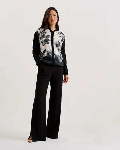 Ted Baker Gweenn Printed Woven Front Longline Cardigan | Black