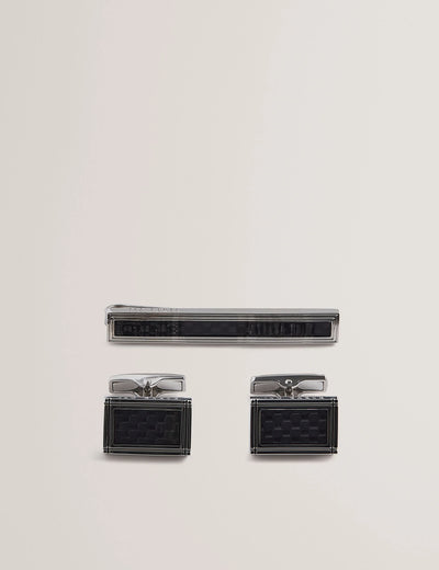 Ted Baker Carmont Carbon Cufflinks and Tie Clip | Silver