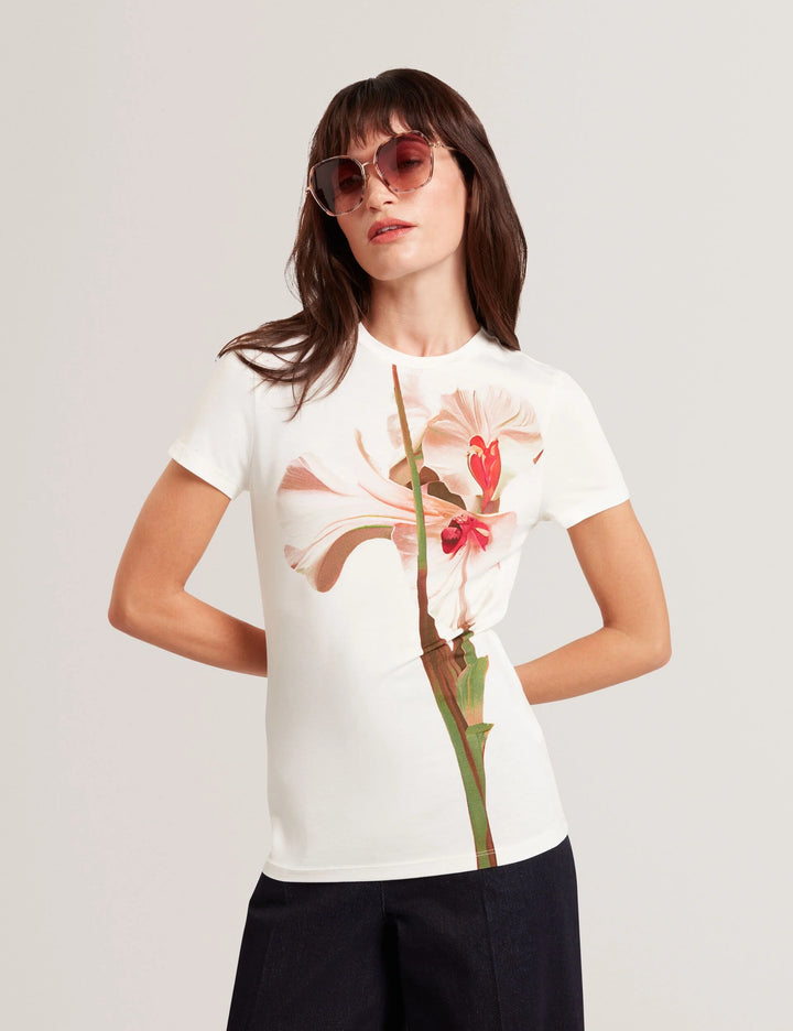 Ted Baker Floral Graphic Fitted Crew Neck T-Shirt | Nude Pink