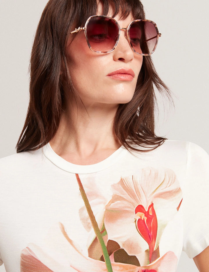 Ted Baker Floral Graphic Fitted Crew Neck T-Shirt | Nude Pink