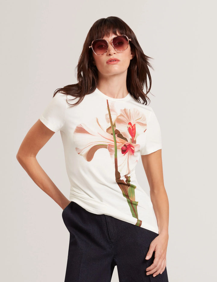 Ted Baker Floral Graphic Fitted Crew Neck T-Shirt | Nude Pink
