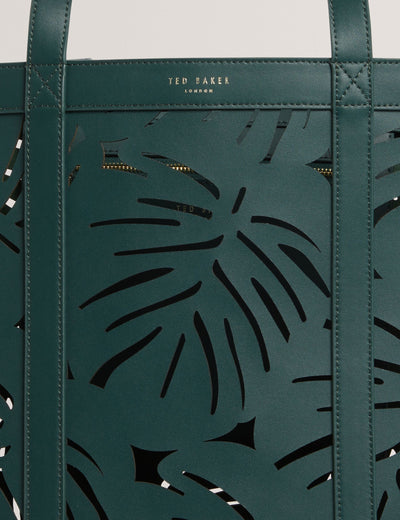 Ted Baker Leiian Leaf Cut Out Wide Leather Tote Bag | Green