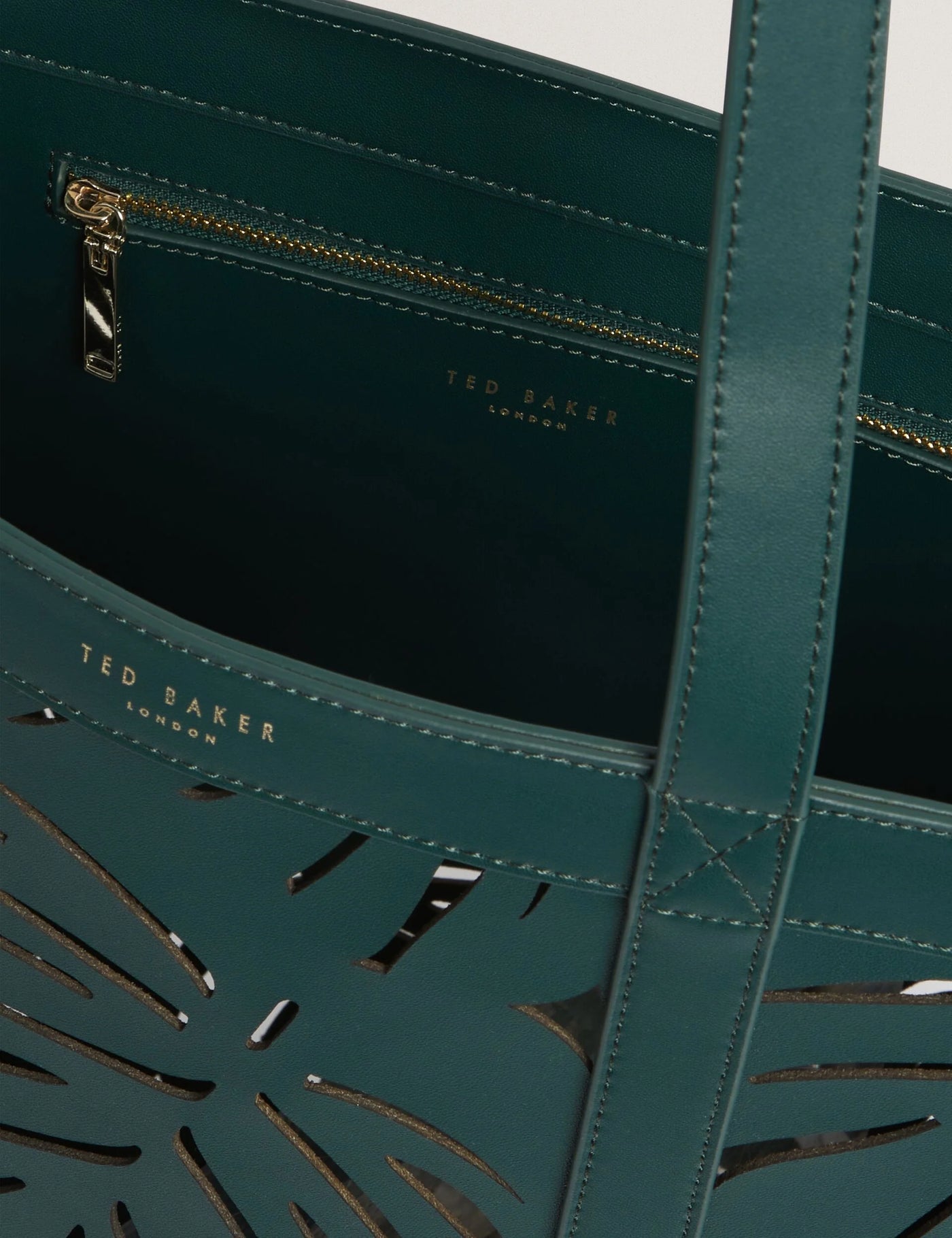 Ted Baker Leiian Leaf Cut Out Wide Leather Tote Bag | Green