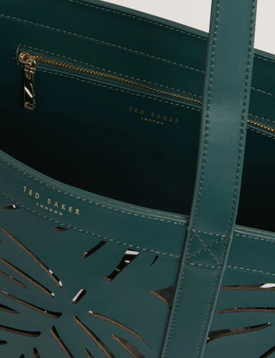 Ted Baker Leiian Leaf Cut Out Wide Leather Tote Bag | Green