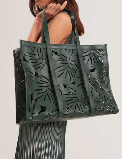Ted Baker Leiian Leaf Cut Out Wide Leather Tote Bag | Green