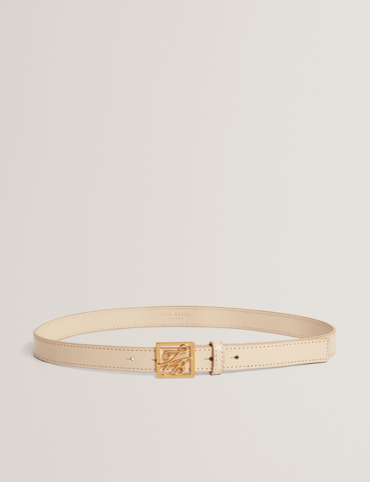Ted Baker TB Script Buckle Slim Leather Belt | Cream