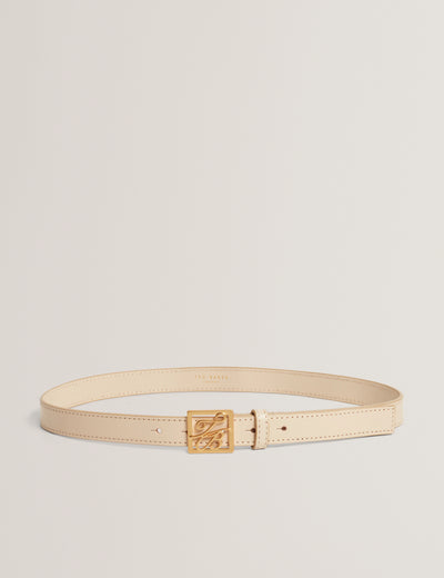Ted Baker TB Script Buckle Slim Leather Belt | Cream