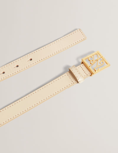Ted Baker TB Script Buckle Slim Leather Belt | Cream